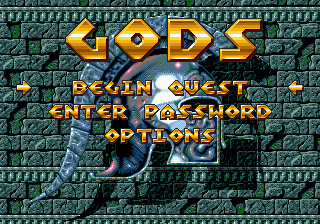 Gods title screen for Sega Mega Drive